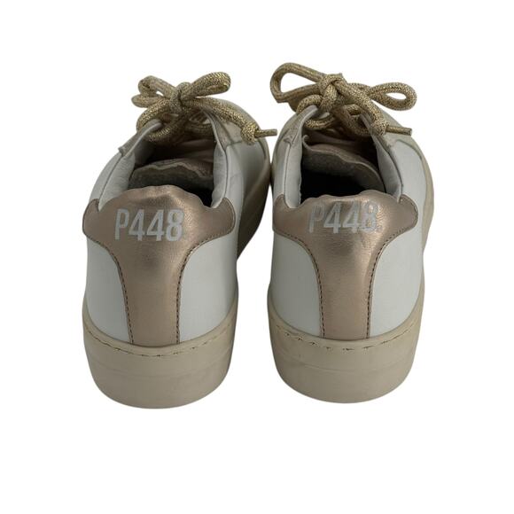 P448 White Gold Glitter Laces Platform Thea Sneakers Womens 37 EU - Picture 5 of 13